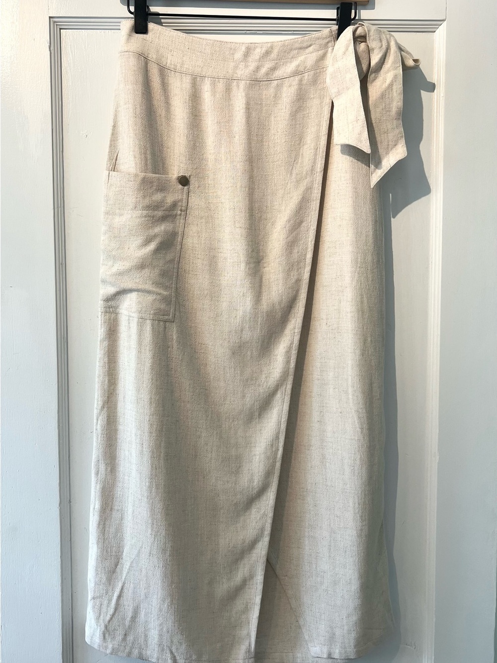 APRICOT Neutral Cream Wrap Midi Skirt with Tie and Pocket